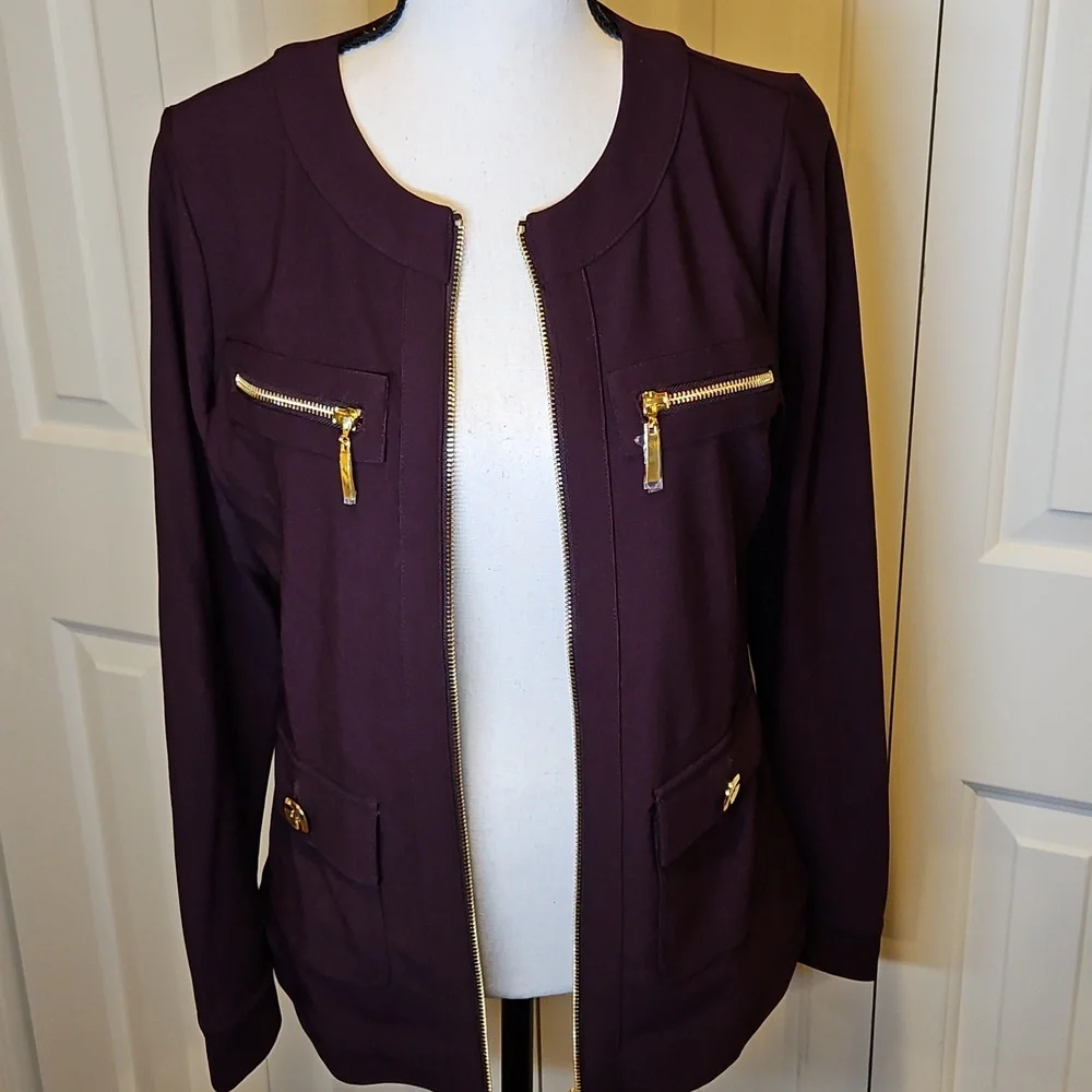 BOSTON PROPER Purple amd Gold Utility Jacket with Modern Silhouette XS Zipup - Picture 4 of 11